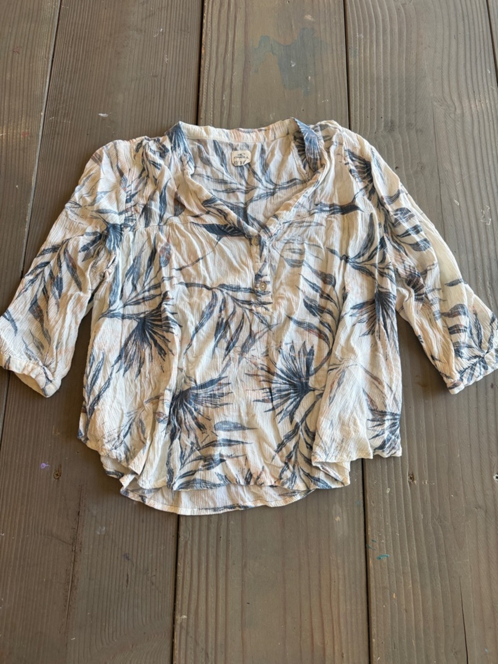 O'Neill White Button-Down Shirt with Blue Palm Print